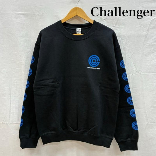 チャレンジャー CHALLENGER トレーナー 長袖 CHALLENGER RECORDS SWEAT プルオーバー クルーネック スウェット トレーナー M ロゴ、文字 X プリント 黒 / ブラック / black メンズ USED 古着 中古 50152909