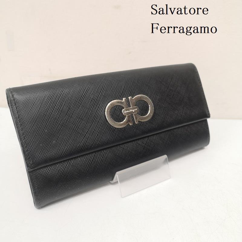 サルヴァトーレフェラガモ Salvatore Ferragamo ファッション小物 ファッション小物 ガンチーニ 二つ折り 長財布 ロングウォレット - 黒 / ブラック / black メンズ USED 古着 中古 50152921