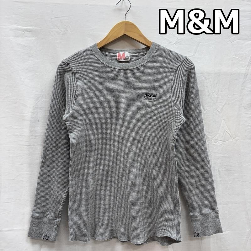 エムアンドエム M&M トップス トップス ロゴ 刺繍 クルーネック 長袖 サーマル カットソー M 灰 / グレー / gray メンズ USED 古着 中古 50152938