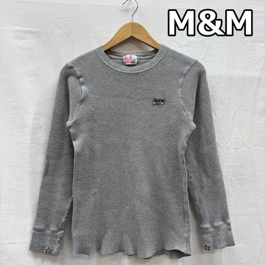 エムアンドエム M&M トップス トップス ロゴ 刺繍 クルーネック 長袖 サーマル カットソー M 灰 / グレー / gray メンズ USED 古着 中古 50152938