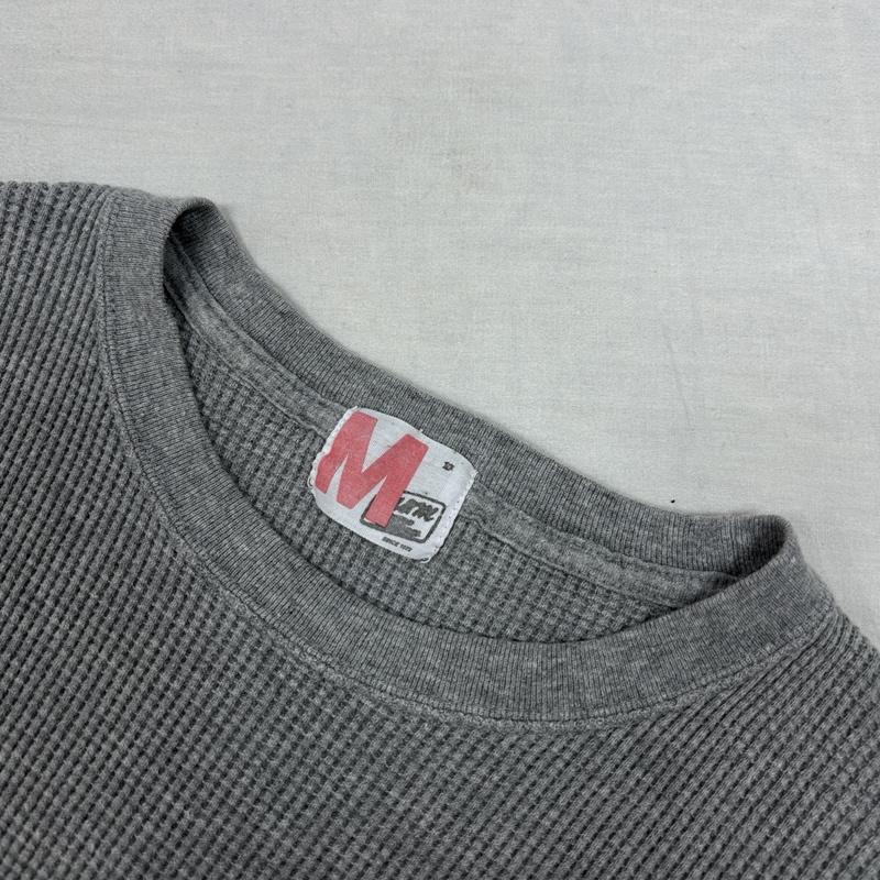 エムアンドエム M&M トップス トップス ロゴ 刺繍 クルーネック 長袖 サーマル カットソー M 灰 / グレー / gray メンズ USED 古着 中古 50152938