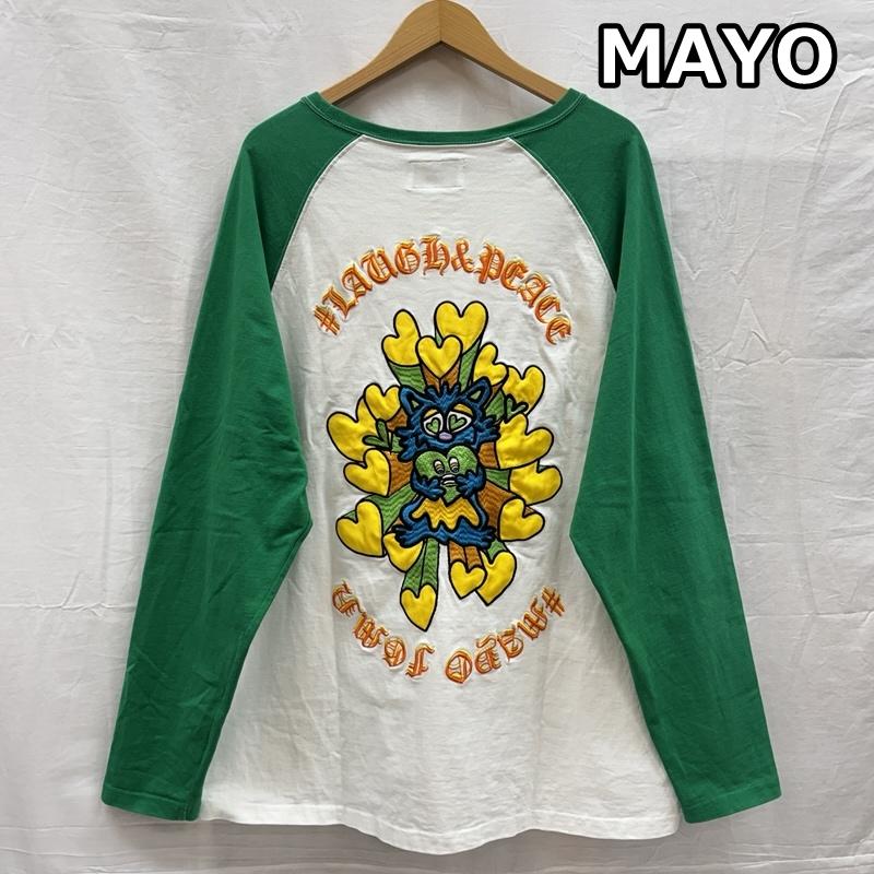 古着 USED トップス トップス MAYO メイヨー Laugh&Peace 西山茉希 コラボ ロゴ 刺繍 クルーネック ラグラン ロンT M 白 / ホワイト / white X 緑 / グリーン / green メンズ USED 古着 中古 50152951