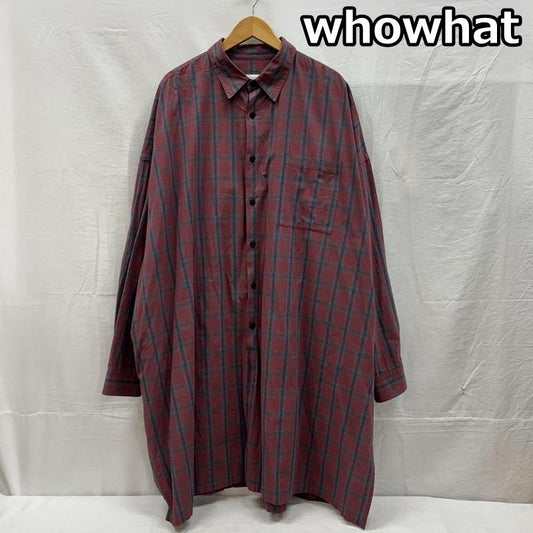フーワット WhoWhat トップス トップス チェック柄 ロング丈 オーバーサイズ 長袖 シャツ サイドスリット - チェック メンズ USED 古着 中古 50152961