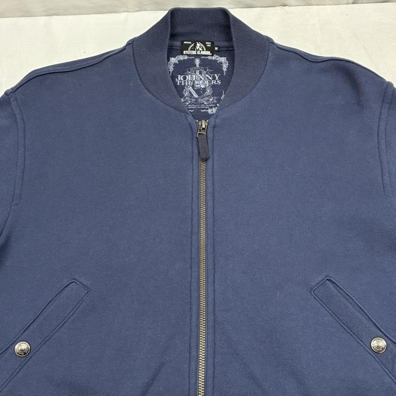 ヒステリックグラマー HYSTERIC GLAMOUR ジャケット、上着 ジャンパー、ブルゾン ニューヨークドールズ ジョニーサンダース スウェット MA-1 ボンバージャケット スタジャン M ロゴ、文字 X プリント 紺 / ネイビー / navy メンズ USED 古着 中古 50152994
