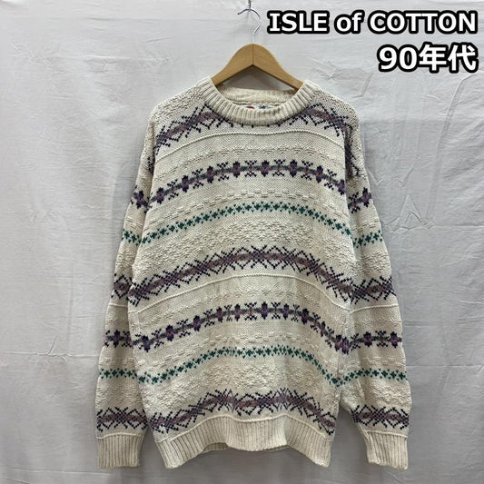 古着 USED トップス トップス ISLE of COTTON 90年代 ビンテージ USA製 総柄 ニット セーター 90s VINTAGE L 総柄 メンズ USED 古着 中古 50153014
