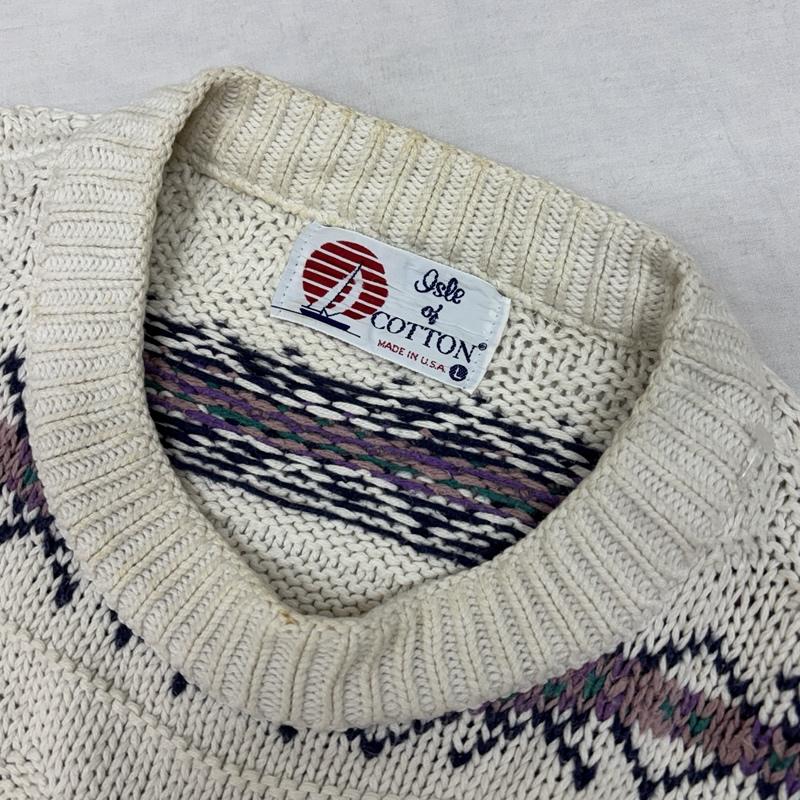 古着 USED トップス トップス ISLE of COTTON 90年代 ビンテージ USA製 総柄 ニット セーター 90s VINTAGE L 総柄 メンズ USED 古着 中古 50153014