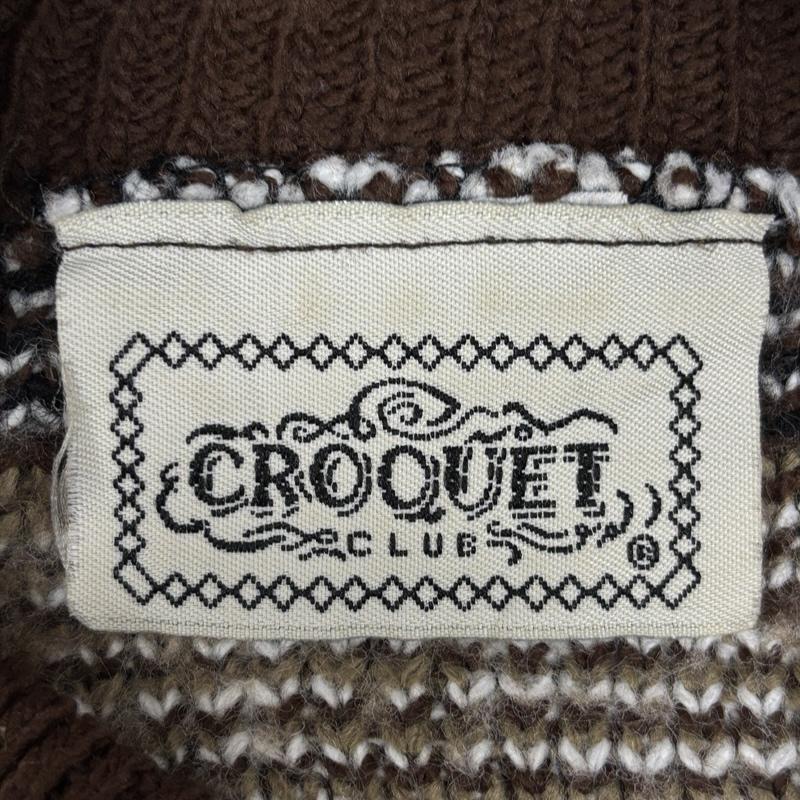 古着 USED トップス トップス CROQUET CLUB USA製 パッチワーク柄 モックネック ニット セーター S 総柄 メンズ USED 古着 中古 50153016