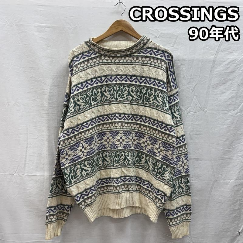 古着 USED トップス トップス CROSSINGS 90年代 ビンテージ USA製 総柄 コットン ニット セーター 90s VINTAGE L 総柄 メンズ USED 古着 中古 50153018