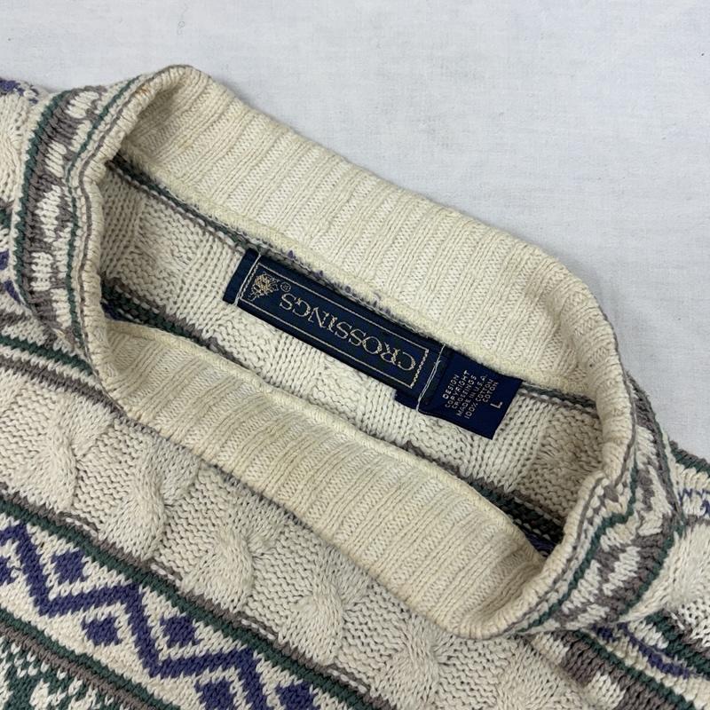 古着 USED トップス トップス CROSSINGS 90年代 ビンテージ USA製 総柄 コットン ニット セーター 90s VINTAGE L 総柄 メンズ USED 古着 中古 50153018