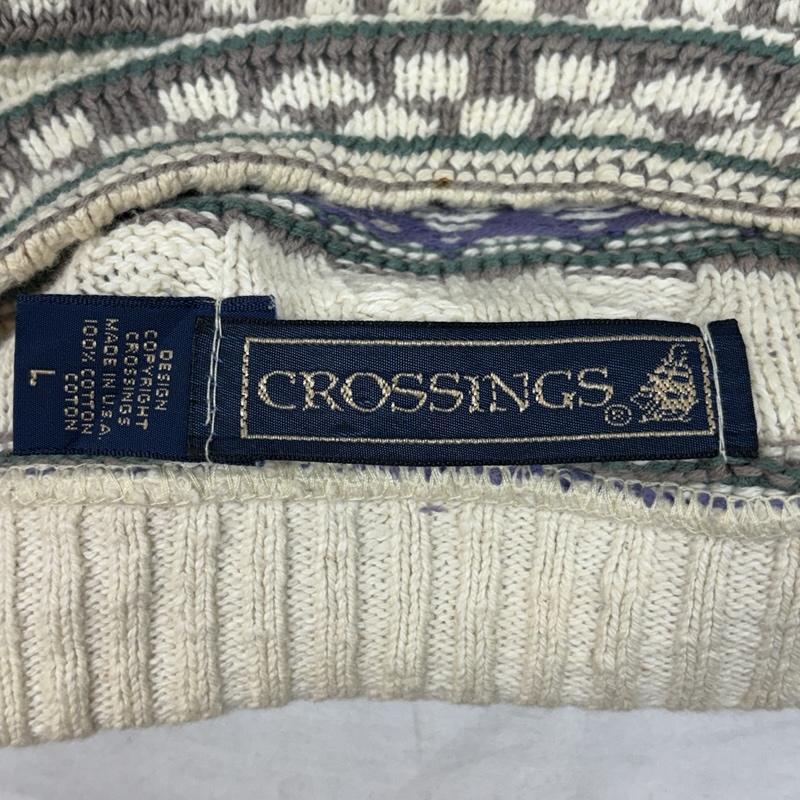 古着 USED トップス トップス CROSSINGS 90年代 ビンテージ USA製 総柄 コットン ニット セーター 90s VINTAGE L 総柄 メンズ USED 古着 中古 50153018