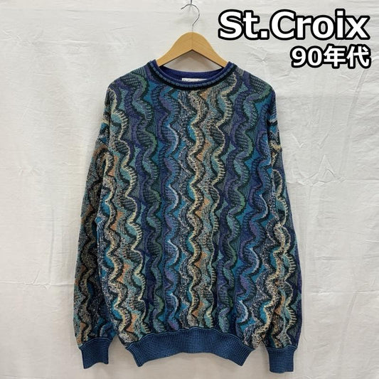 古着 USED トップス トップス St.Croix 90年代 ビンテージ USA製 総柄 コットン ニット セーター 90s VINTAGE M 総柄 メンズ USED 古着 中古 50153022