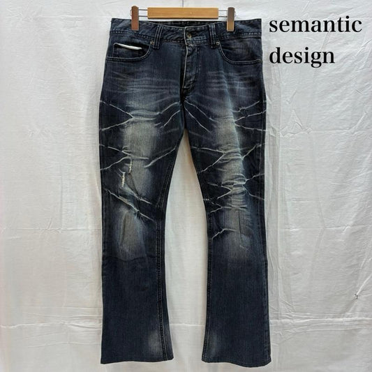 セマンティックデザイン semantic design パンツ デニム、ジーンズ フレア ブーツカット クラッシュ ダメージ グランジ デニムパンツ Y2K L ダメージ加工 メンズ USED 古着 中古 50153060