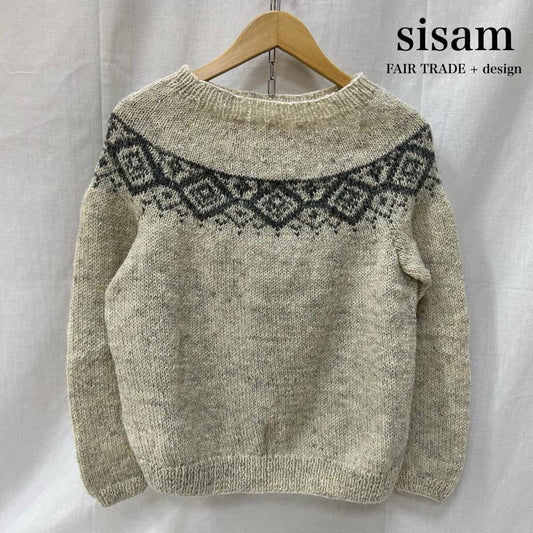 ＵＳＥＤ古着 USED/古着 ニット、セーター 長袖 sisam シサム工房 FAIRTRADE+design ヒカリノワセーター ネパール製 ウール ゴートホワイト - 白 / ホワイト / white X 灰 / グレー / gray レディース USED 古着 中古 50153093