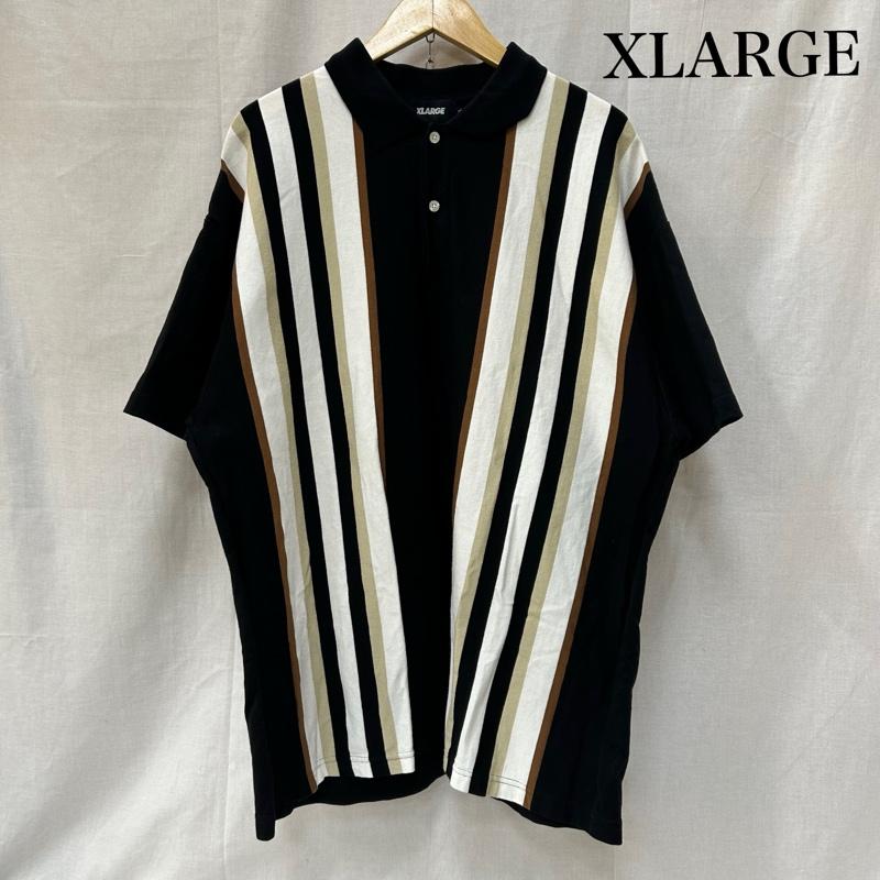 エクストララージ XLARGE ポロシャツ 半袖 JACQUARD KNIT POLOSHIRT ジャカードニットポロシャツ ブラック XLサイズ 101232013001 XL ストライプ 黒 / ブラック / black メンズ USED 古着 中古 50153095