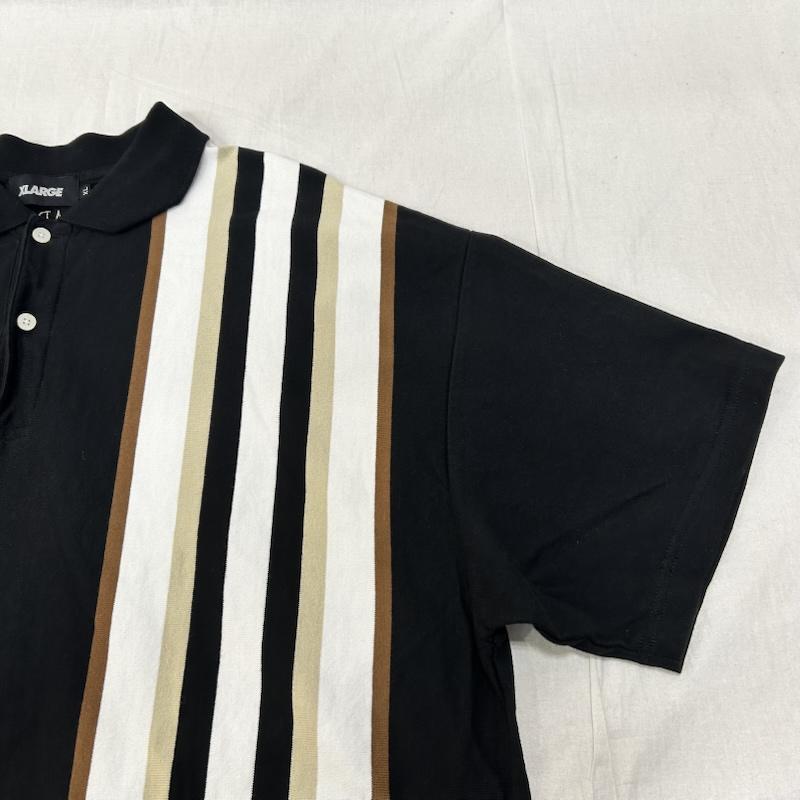 エクストララージ XLARGE ポロシャツ 半袖 JACQUARD KNIT POLOSHIRT ジャカードニットポロシャツ ブラック XLサイズ 101232013001 XL ストライプ 黒 / ブラック / black メンズ USED 古着 中古 50153095