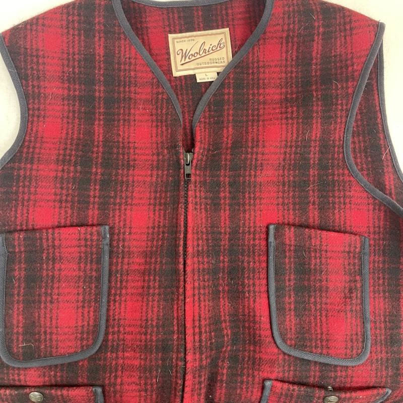 ウールリッチ WOOLRICH トップス トップス USA製 ウール バッファロー チェック ベスト 赤 / レッド / red メンズ USED 古着 中古 50153258
