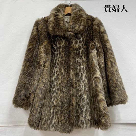 古着 USED トップス トップス 貴婦人 フェイク ファー コート レオパード アニマル ヒョウ柄 レトロ クラシック Aライン 11号 ヒョウ柄・レオパード柄 ベージュ / ベージュ / beige X 茶 / ブラウン / brown レディース USED 古着 中古 50153271