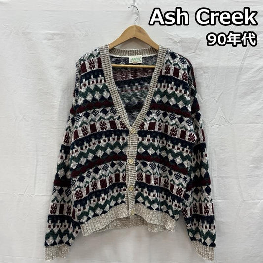 古着 USED カーディガン 長袖 Ash Creek 90年代 ビンテージ USA製 総柄 アクリル ニット カーディガン 90s VINTAGE L 総柄 メンズ USED 古着 中古 50153283
