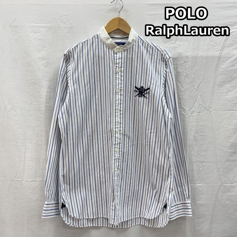 ポロラルフローレン POLO RALPH LAUREN シャツ、ブラウス 長袖 ロゴ 刺繍 ストライプ柄 バンドカラー 長袖シャツ マチ付き S ストライプ メンズ USED 古着 中古 50153289