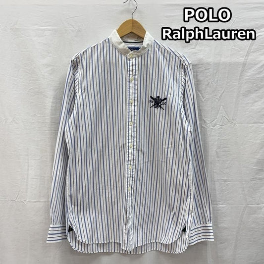 ポロラルフローレン POLO RALPH LAUREN シャツ、ブラウス 長袖 ロゴ 刺繍 ストライプ柄 バンドカラー 長袖シャツ マチ付き S ストライプ メンズ USED 古着 中古 50153289