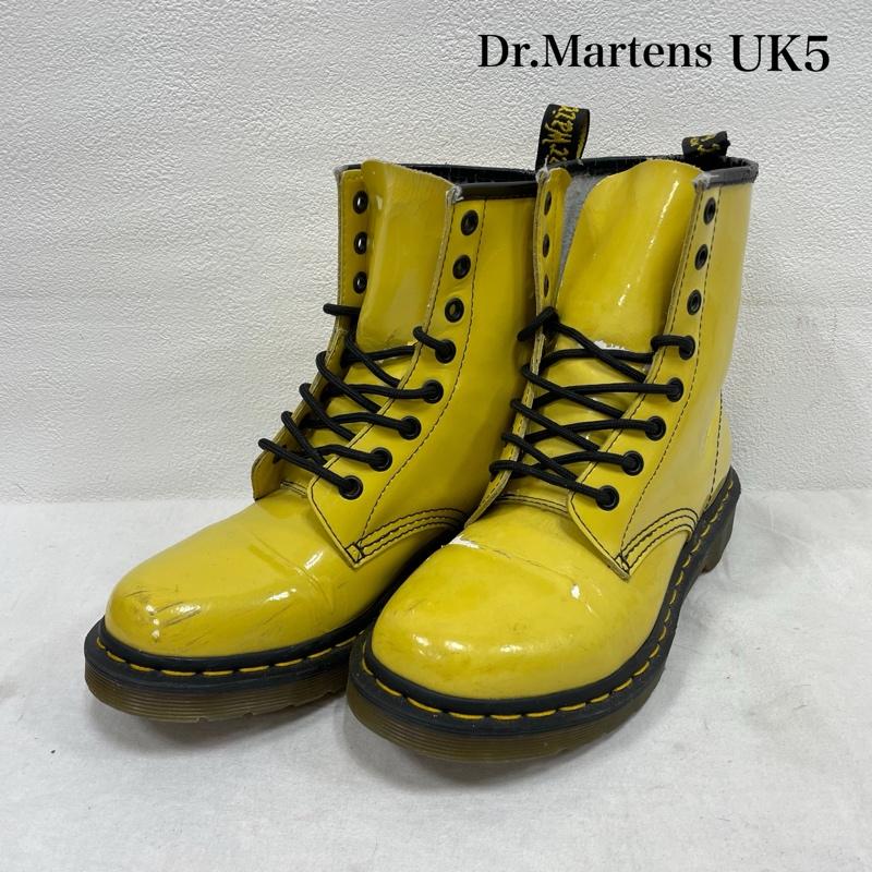 ドクターマーチン Dr.Martens ブーツ ショートブーツ レザー 8ホール ブーツ レースアップ エナメル UK5 11821 UK：5 黄 / イエロー / yellow X 黒 / ブラック / black レディース USED 古着 中古 50153315