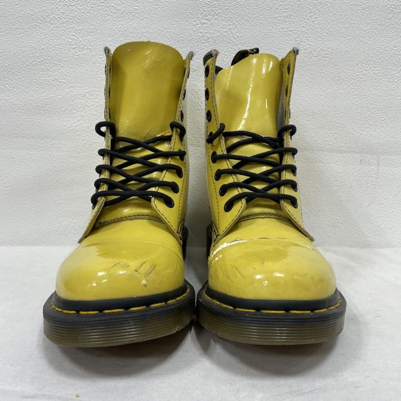 ドクターマーチン Dr.Martens ブーツ ショートブーツ レザー 8ホール ブーツ レースアップ エナメル UK5 11821 UK：5 黄 / イエロー / yellow X 黒 / ブラック / black レディース USED 古着 中古 50153315