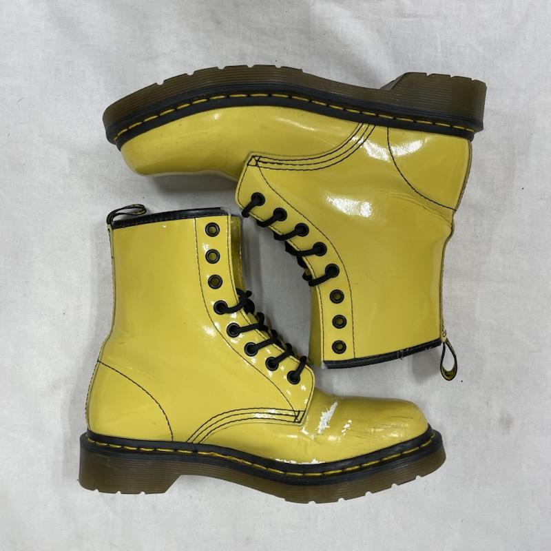ドクターマーチン Dr.Martens ブーツ ショートブーツ レザー 8ホール ブーツ レースアップ エナメル UK5 11821 UK：5 黄 / イエロー / yellow X 黒 / ブラック / black レディース USED 古着 中古 50153315