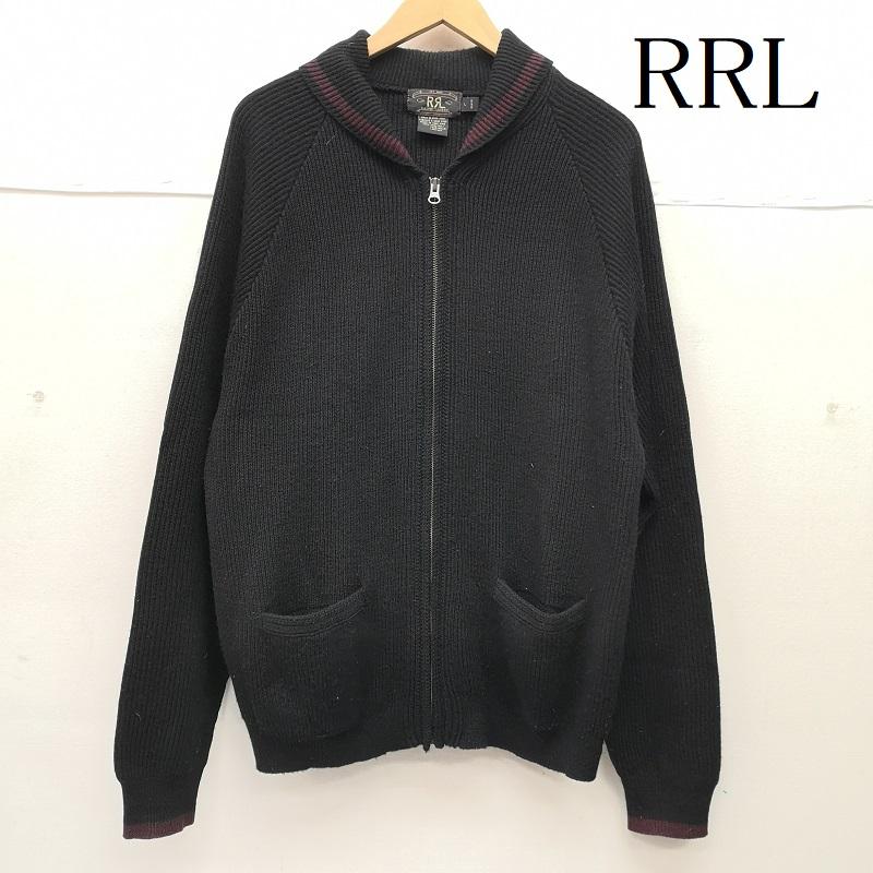 ダブルアールエル ラルフローレン RRL RALPH LAUREN ニット、セーター 長袖 90s 三ツ星タグ ショールカラー ジップアップ ニット セーター L 黒 / ブラック / black メンズ USED 古着 中古 50153338