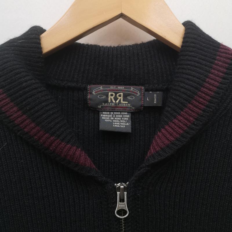 ダブルアールエル ラルフローレン RRL RALPH LAUREN ニット、セーター 長袖 90s 三ツ星タグ ショールカラー ジップアップ ニット セーター L 黒 / ブラック / black メンズ USED 古着 中古 50153338