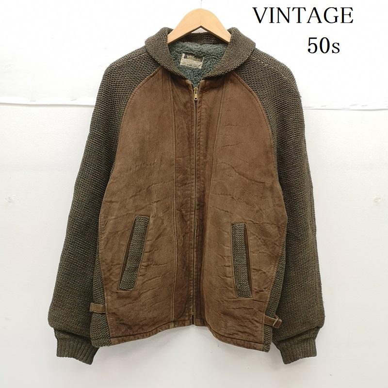 ヴィンテージ VINTAGE ジャケット、上着 レザージャケット 50s 60s ニット ヌバック レザー ジャケット 茶 / ブラウン / brown X オリーブグリーン / オリーブグリーン / メンズ USED 古着 中古 50153448