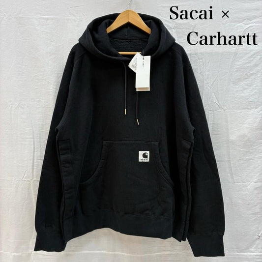 サカイ Sacai パーカー 長袖 25AW カーハート Carhartt WIP コラボ Cotton Jersey Hoodie 25-00993S 4 ロゴ、文字 黒 / ブラック / black メンズ USED 古着 中古 50153462