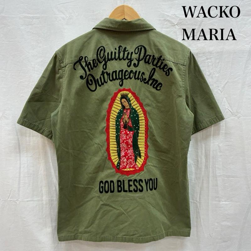 ワコマリア WACKO MARIA シャツ、ブラウス 半袖 マリア 刺繍 コットン ミリタリー ワーク シャツ ロゴ、文字 X 刺繍 カーキ / カーキ / khaki メンズ USED 古着 中古 50153474