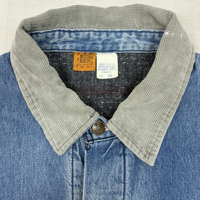 ビッグベン BIGBEN ジャケット、上着 ジャンパー、ブルゾン Wrangler 80s USA製 ブランケットライナー コーデュロイカラー デニムジャケット カバーオール 46 ワンポイント X ロゴ、文字 メンズ USED 古着 中古 50153475