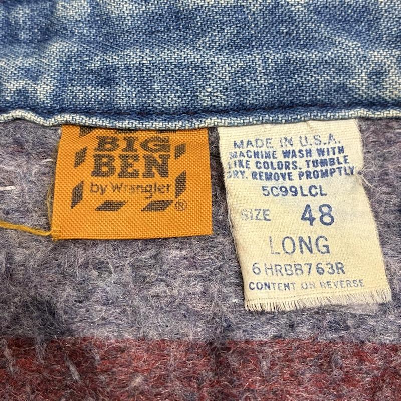 ビッグベン BIGBEN ジャケット、上着 ジャンパー、ブルゾン Wrangler 80s USA製 ブランケットライナー コーデュロイカラー デニムジャケット カバーオール 48 ワンポイント X ロゴ、文字 メンズ USED 古着 中古 50153476