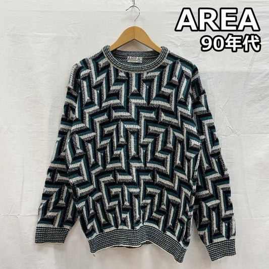 古着 USED ニット、セーター 長袖 AREA 90年代 ビンテージ USA製 ビンテージ クルーネック アクリル ニット セーター 90s VINTAGE S 総柄 メンズ USED 古着 中古 50153491