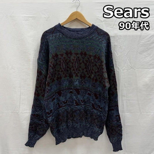 シアーズ SEARS ニット、セーター 長袖 THE MEN S STORE 90年代 ビンテージ アクリル ニット セーター 90s VINTAGE L 総柄 メンズ USED 古着 中古 50153494
