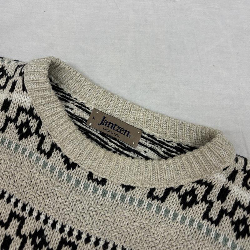 ジャンセン Jantzen ニット、セーター 長袖 ビンテージ USA製 クルーネック ニット セーター VINTAGE - 総柄 メンズ USED 古着 中古 50153497