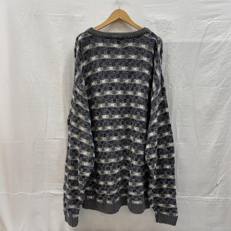古着 USED ニット、セーター 長袖 KING SIZE USA製 ビッグサイズ クルーネック コットン ニット セーター XXL チェック メンズ USED 古着 中古 50153501