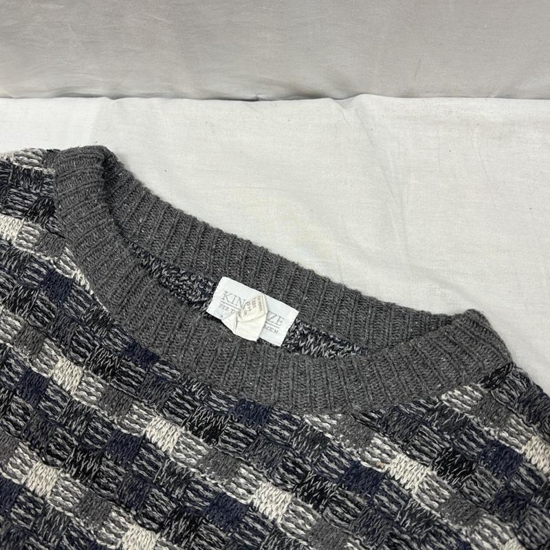 古着 USED ニット、セーター 長袖 KING SIZE USA製 ビッグサイズ クルーネック コットン ニット セーター XXL チェック メンズ USED 古着 中古 50153501