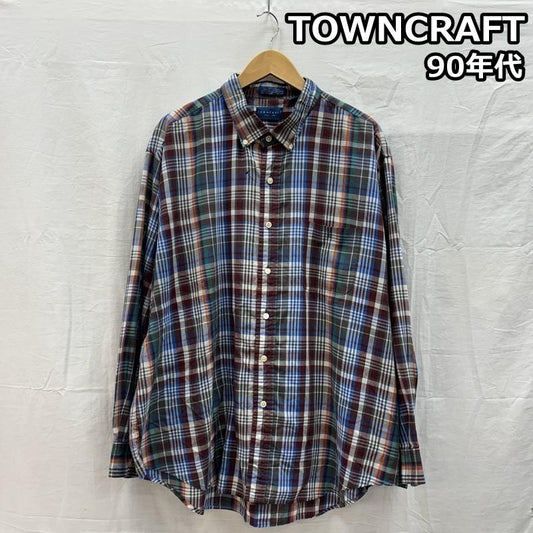 タウンクラフト TOWNCRAFT シャツ、ブラウス 長袖 90年代 ビンテージ マドラスチェック柄 ボタンダウン 長袖 シャツ 90s VINTAGE XXL チェック メンズ USED 古着 中古 50153502