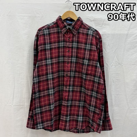 タウンクラフト TOWNCRAFT シャツ、ブラウス 長袖 90年代 ビンテージ チェック柄 起毛 コットン ボタンダウン 長袖 シャツ 90s VINTAGE M メンズ USED 古着 中古 50153503