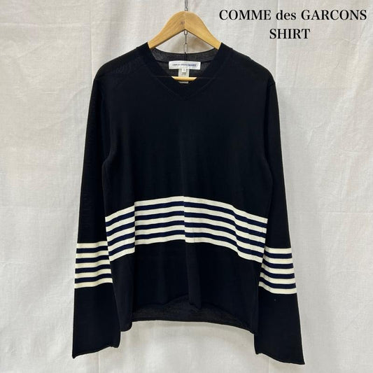 コムデギャルソンシャツ COMME des GARCONS SHIRT ニット、セーター 長袖 Vネックセーター ウールセーター 薄手 ボーダー 日本製 ブラック Sサイズ S 黒 / ブラック / black メンズ USED 古着 中古 50153533