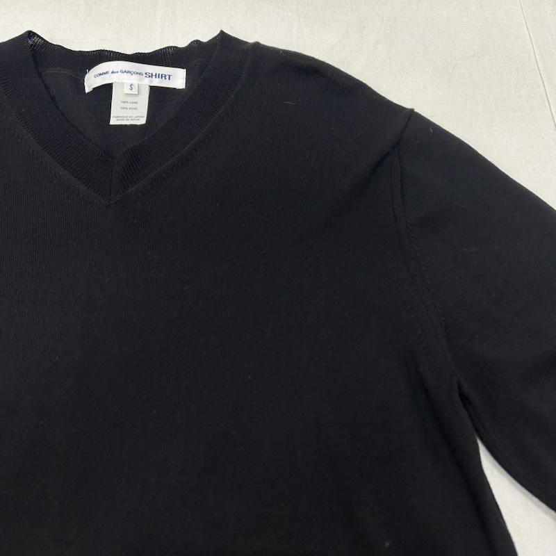 コムデギャルソンシャツ COMME des GARCONS SHIRT ニット、セーター 長袖 Vネックセーター ウールセーター 薄手 ボーダー 日本製 ブラック Sサイズ S 黒 / ブラック / black メンズ USED 古着 中古 50153533