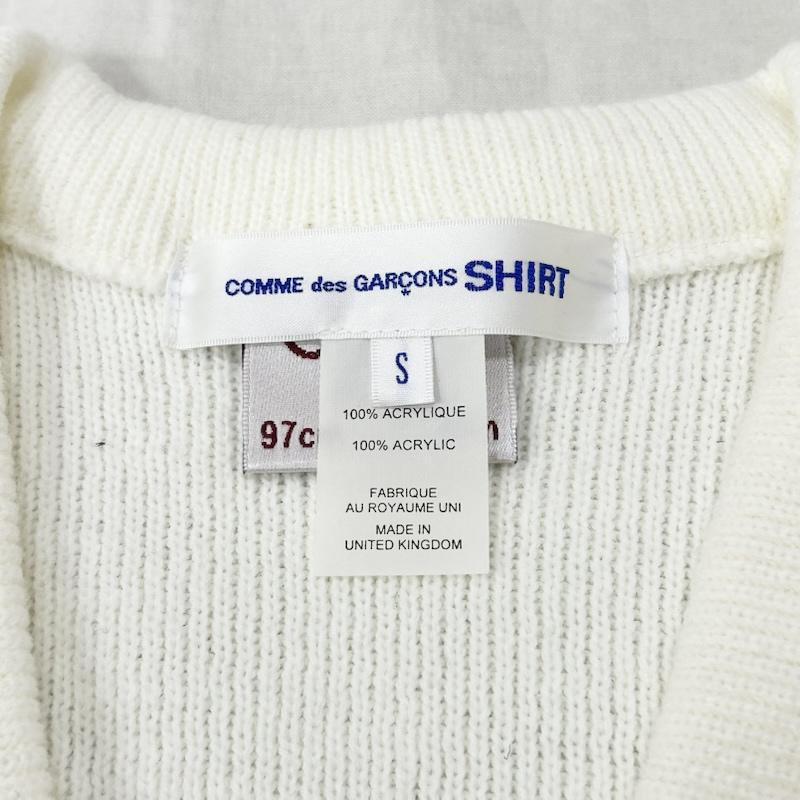 コムデギャルソンシャツ COMME des GARCONS SHIRT ニット、セーター 長袖 charles kirk コラボ Strong Will Vネックセーター ロゴプリント ホワイト Sサイズ S ロゴ、文字 X プリント 白 / ホワイト / white メンズ USED 古着 中古 50153544