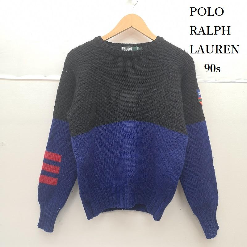 ポロラルフローレン POLO RALPH LAUREN ニット、セーター 長袖 90s SUICIDE SKI スーサイドスキー ニット セーター M 黒 / ブラック / black X 青 / ブルー / blue メンズ USED 古着 中古 50153559