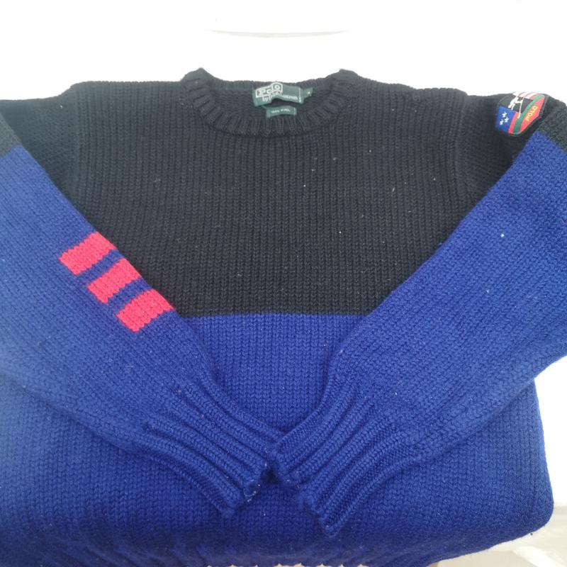 ポロラルフローレン POLO RALPH LAUREN ニット、セーター 長袖 90s SUICIDE SKI スーサイドスキー ニット セーター M 黒 / ブラック / black X 青 / ブルー / blue メンズ USED 古着 中古 50153559