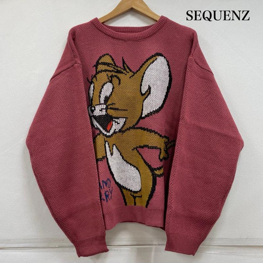 古着 USED ニット、セーター 長袖 SEQUENZ シークエンズ トムとジェリー クルーネック セーター アクリル ニット オーバーサイズ L キャラクター 桃 / ピンク / pink X 茶 / ブラウン / brown X 黒 / ブラック / black レディース USED 古着 中古 50153572