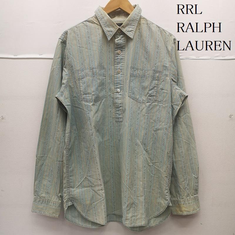 ダブルアールエル ラルフローレン RRL RALPH LAUREN シャツ、ブラウス 長袖 MONTANA FLORAL PATTERN 花柄 フローラル ストライプ プルオーバー シャツ M 水色 / ライトブルー / メンズ USED 古着 中古 50153590