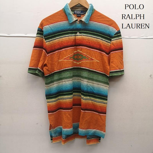 ポロラルフローレン POLO RALPH LAUREN ポロシャツ 半袖 80s 90s ナバホ ストライプ リネン ネイティブ ポロシャツ S 橙 / オレンジ / orange メンズ USED 古着 中古 50153591