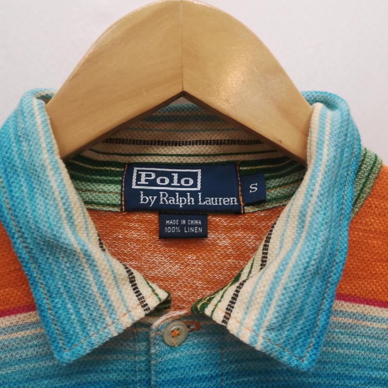 ポロラルフローレン POLO RALPH LAUREN ポロシャツ 半袖 80s 90s ナバホ ストライプ リネン ネイティブ ポロシャツ S 橙 / オレンジ / orange メンズ USED 古着 中古 50153591